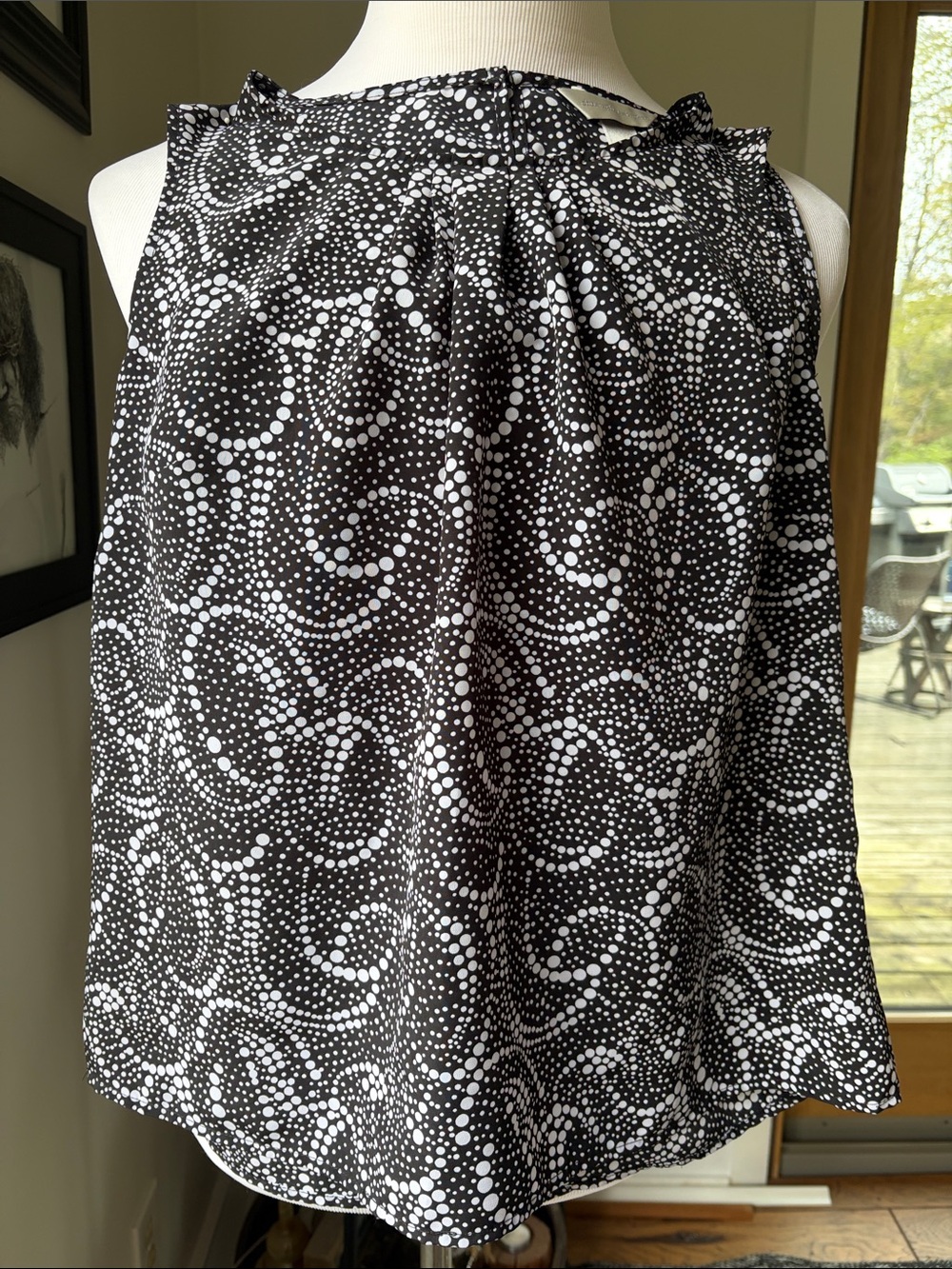 Christopher & Banks Black and White Dot Print Sleeveless Blouse